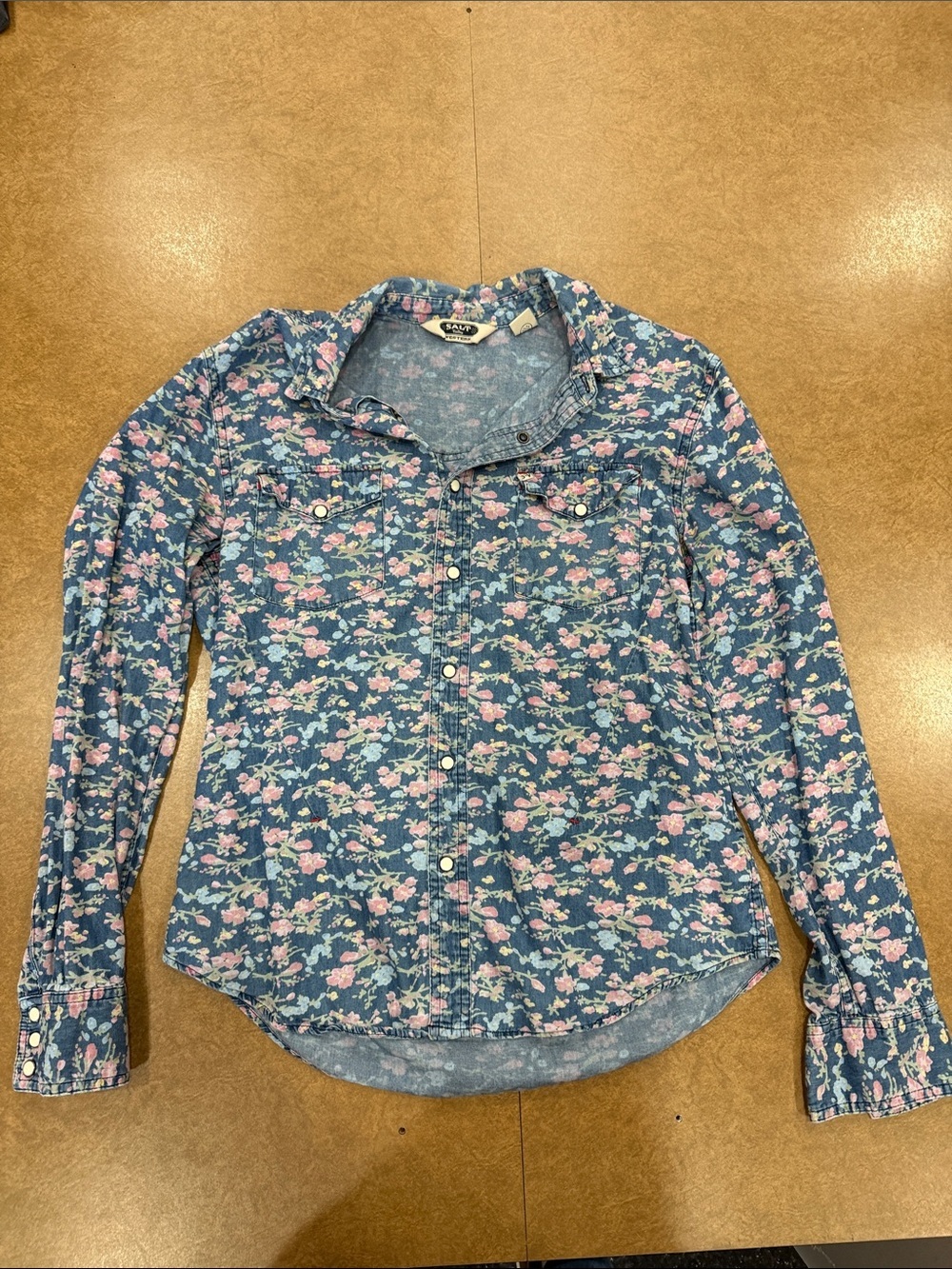 Salt Valley Western Pearl Snap 100% Cotton Blue Floral Button-Down Shirt Size M